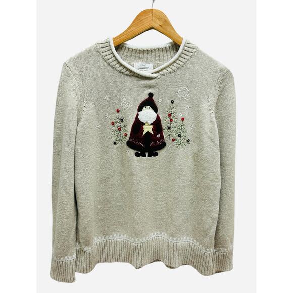 Vtg Christopher‎ Banks Christmas Sweater XL Embroidered Granny Winter - Picture 1 of 10